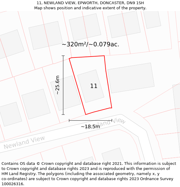 11, NEWLAND VIEW, EPWORTH, DONCASTER, DN9 1SH: Plot and title map