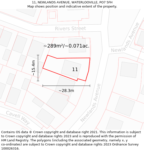 11, NEWLANDS AVENUE, WATERLOOVILLE, PO7 5FH: Plot and title map