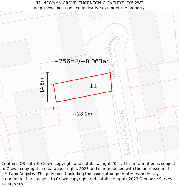 11, NEWMAN GROVE, THORNTON-CLEVELEYS, FY5 2WT: Plot and title map