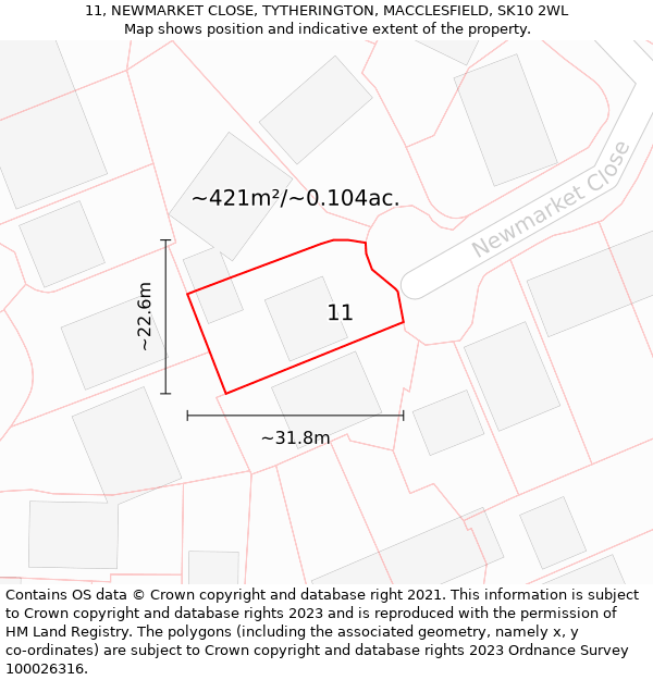 11, NEWMARKET CLOSE, TYTHERINGTON, MACCLESFIELD, SK10 2WL: Plot and title map