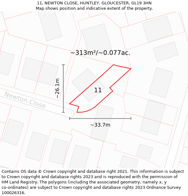 11, NEWTON CLOSE, HUNTLEY, GLOUCESTER, GL19 3HN: Plot and title map