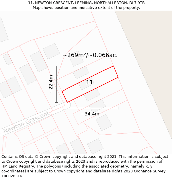 11, NEWTON CRESCENT, LEEMING, NORTHALLERTON, DL7 9TB: Plot and title map