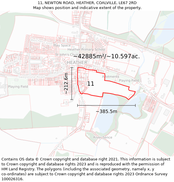 11, NEWTON ROAD, HEATHER, COALVILLE, LE67 2RD: Plot and title map