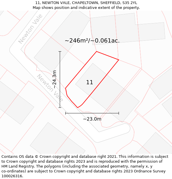 11, NEWTON VALE, CHAPELTOWN, SHEFFIELD, S35 2YL: Plot and title map