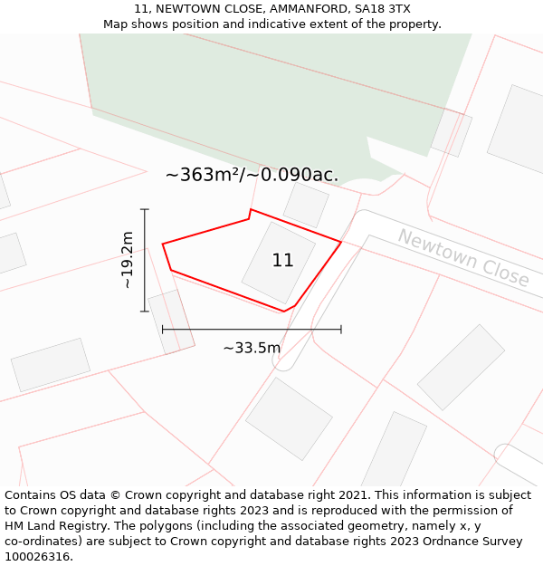 11, NEWTOWN CLOSE, AMMANFORD, SA18 3TX: Plot and title map