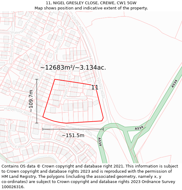 11, NIGEL GRESLEY CLOSE, CREWE, CW1 5GW: Plot and title map