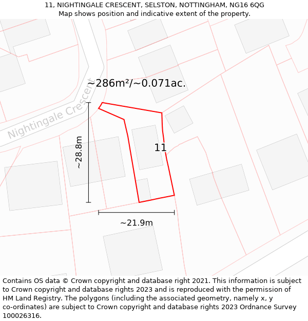 11, NIGHTINGALE CRESCENT, SELSTON, NOTTINGHAM, NG16 6QG: Plot and title map