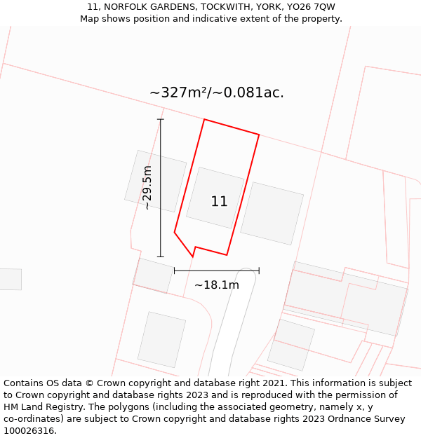 11, NORFOLK GARDENS, TOCKWITH, YORK, YO26 7QW: Plot and title map