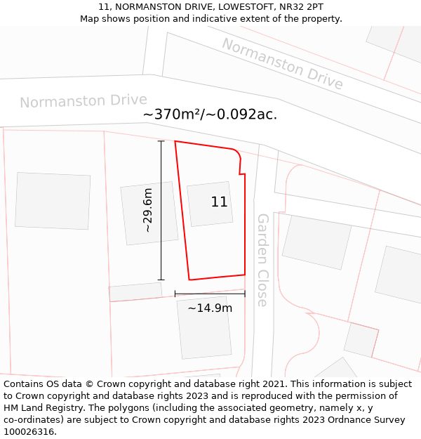 11, NORMANSTON DRIVE, LOWESTOFT, NR32 2PT: Plot and title map
