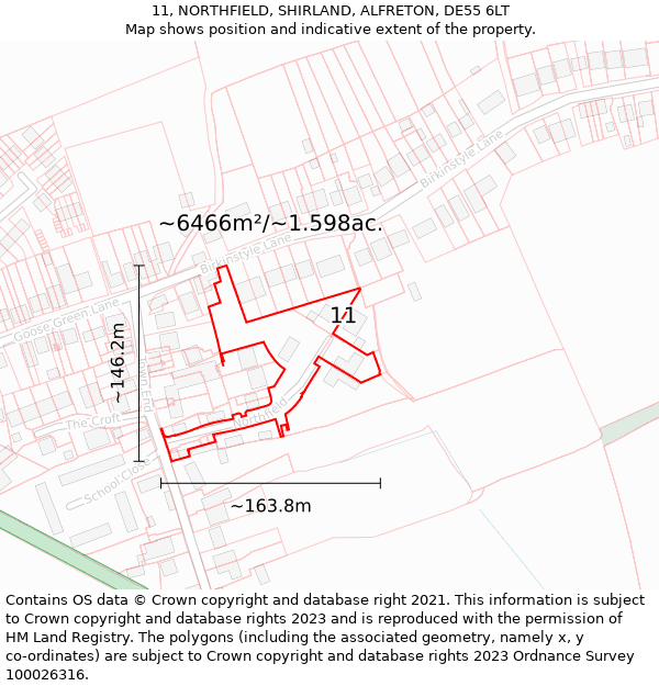 11, NORTHFIELD, SHIRLAND, ALFRETON, DE55 6LT: Plot and title map