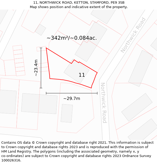 11, NORTHWICK ROAD, KETTON, STAMFORD, PE9 3SB: Plot and title map