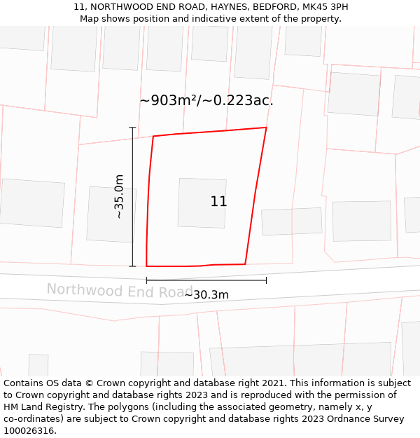 11, NORTHWOOD END ROAD, HAYNES, BEDFORD, MK45 3PH: Plot and title map