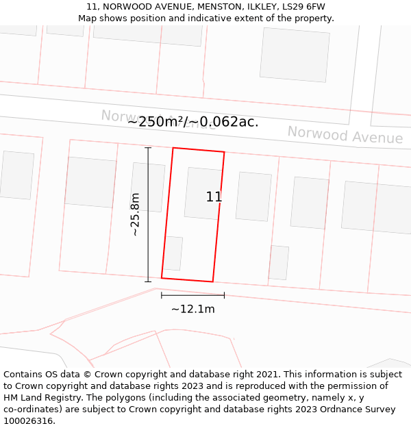 11, NORWOOD AVENUE, MENSTON, ILKLEY, LS29 6FW: Plot and title map