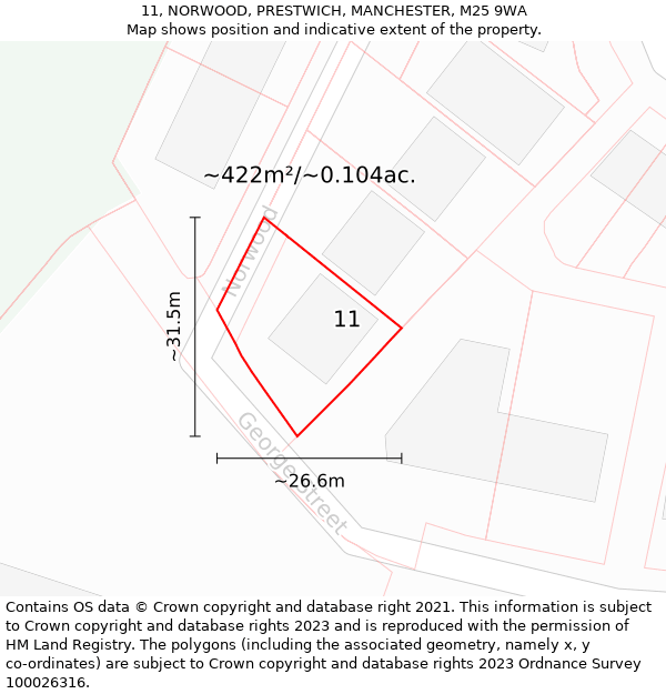 11, NORWOOD, PRESTWICH, MANCHESTER, M25 9WA: Plot and title map