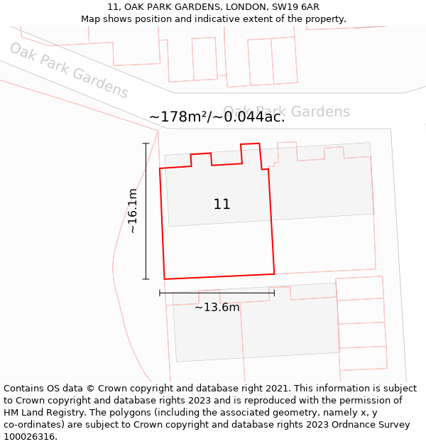 11, OAK PARK GARDENS, LONDON, SW19 6AR: Plot and title map