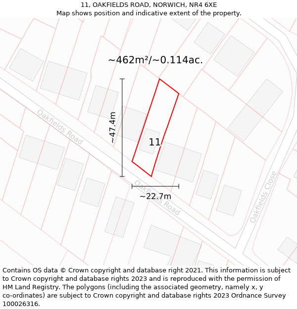 11, OAKFIELDS ROAD, NORWICH, NR4 6XE: Plot and title map