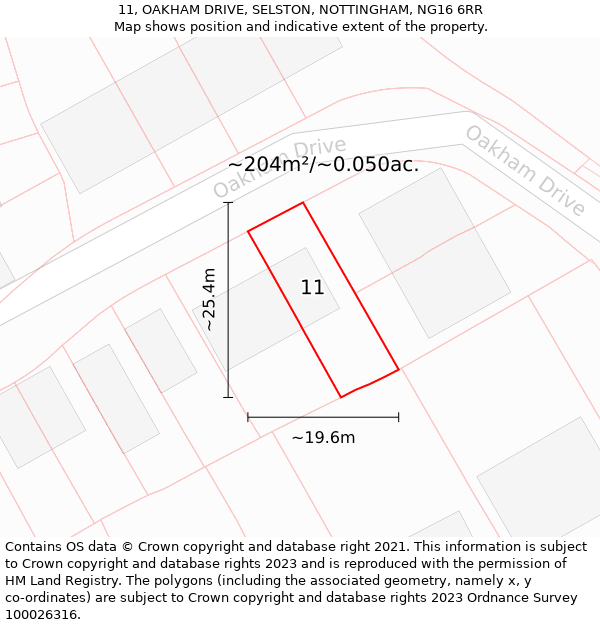 11, OAKHAM DRIVE, SELSTON, NOTTINGHAM, NG16 6RR: Plot and title map