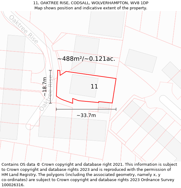 11, OAKTREE RISE, CODSALL, WOLVERHAMPTON, WV8 1DP: Plot and title map