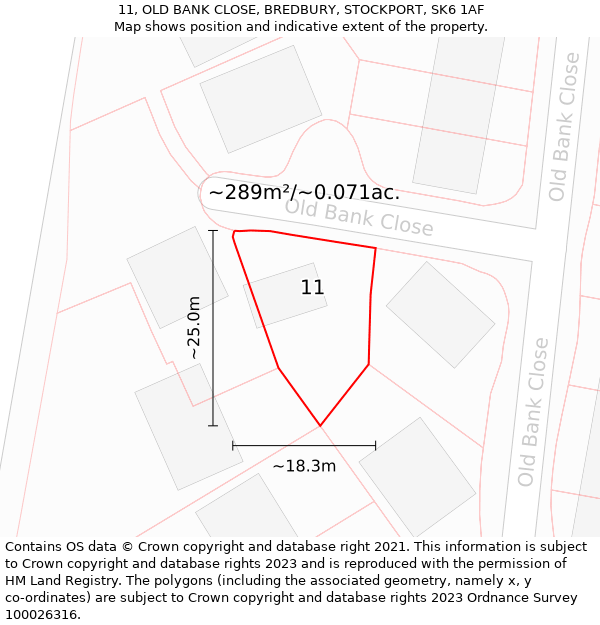 11, OLD BANK CLOSE, BREDBURY, STOCKPORT, SK6 1AF: Plot and title map