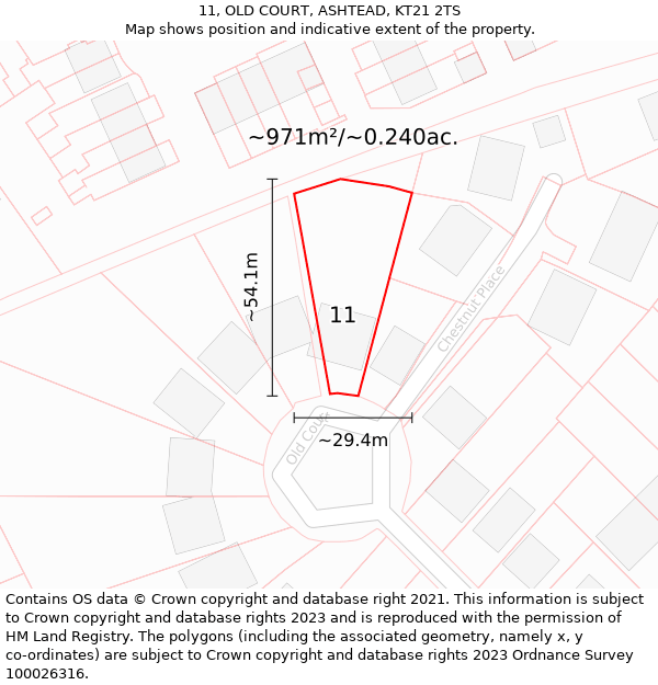 11, OLD COURT, ASHTEAD, KT21 2TS: Plot and title map