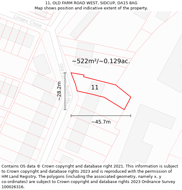 11, OLD FARM ROAD WEST, SIDCUP, DA15 8AG: Plot and title map