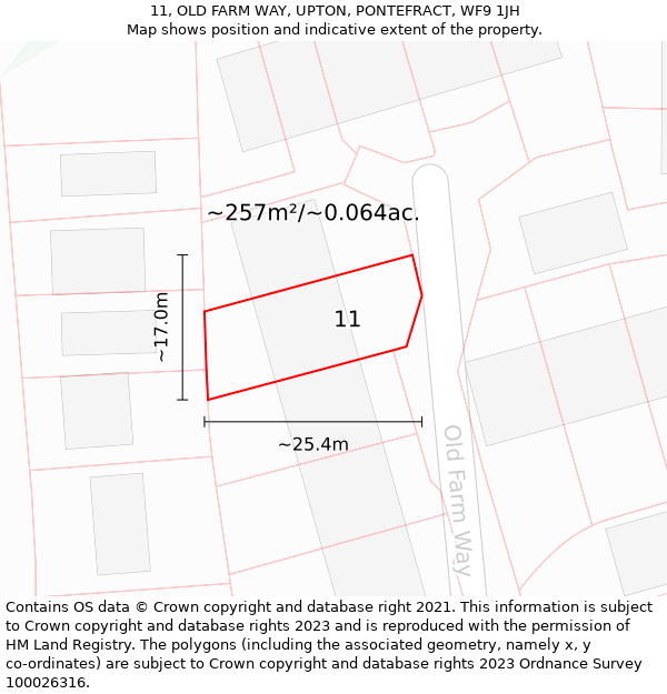 11, OLD FARM WAY, UPTON, PONTEFRACT, WF9 1JH: Plot and title map