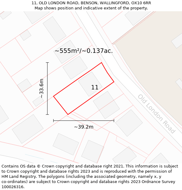 11, OLD LONDON ROAD, BENSON, WALLINGFORD, OX10 6RR: Plot and title map