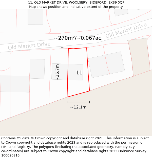 11, OLD MARKET DRIVE, WOOLSERY, BIDEFORD, EX39 5QF: Plot and title map