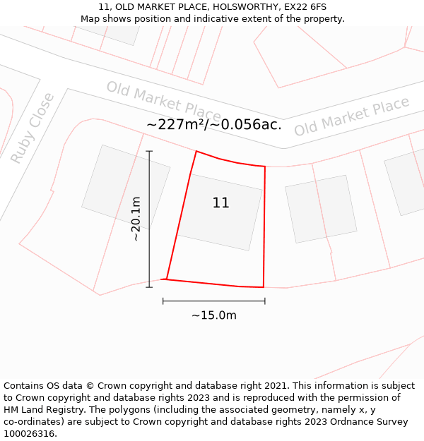11, OLD MARKET PLACE, HOLSWORTHY, EX22 6FS: Plot and title map