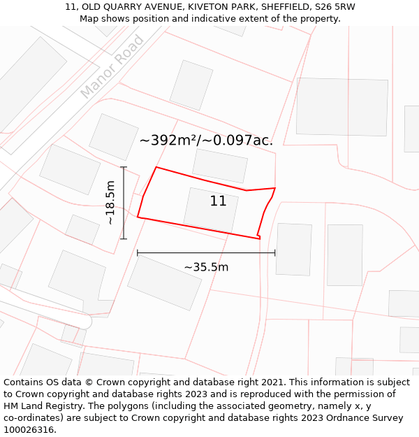 11, OLD QUARRY AVENUE, KIVETON PARK, SHEFFIELD, S26 5RW: Plot and title map