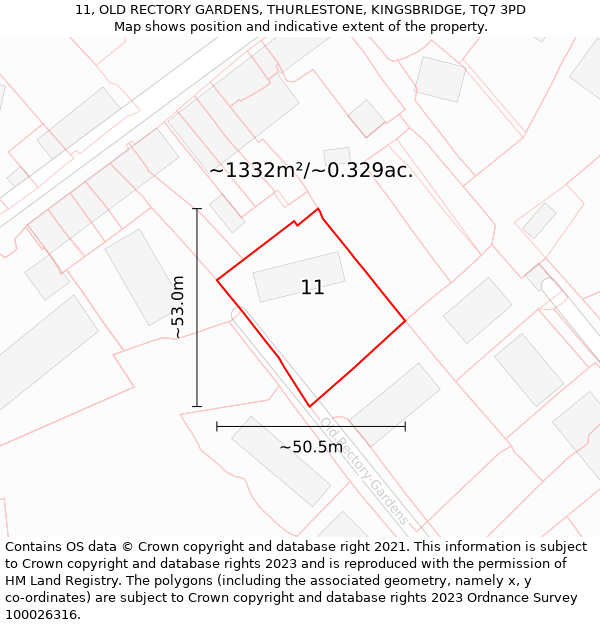 11, OLD RECTORY GARDENS, THURLESTONE, KINGSBRIDGE, TQ7 3PD: Plot and title map