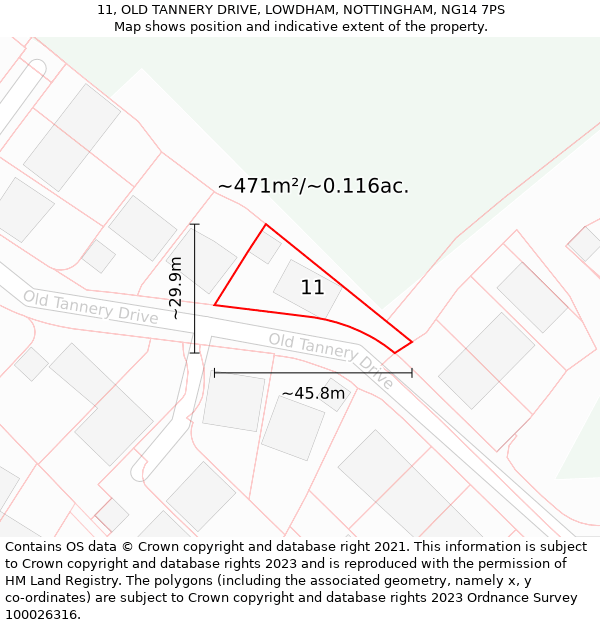 11, OLD TANNERY DRIVE, LOWDHAM, NOTTINGHAM, NG14 7PS: Plot and title map