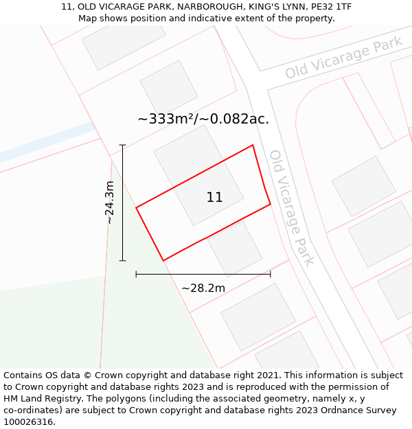 11, OLD VICARAGE PARK, NARBOROUGH, KING'S LYNN, PE32 1TF: Plot and title map