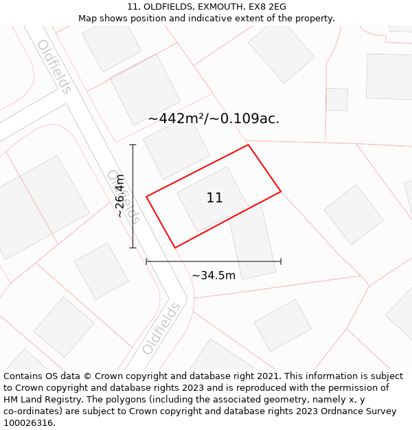 11, OLDFIELDS, EXMOUTH, EX8 2EG: Plot and title map