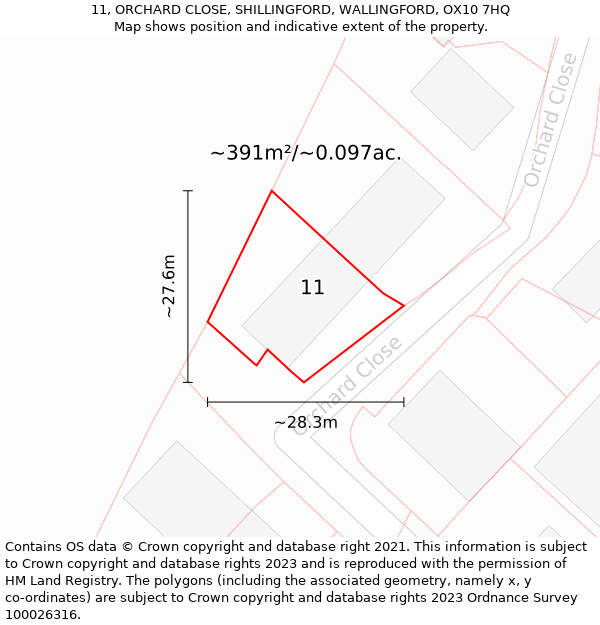 11, ORCHARD CLOSE, SHILLINGFORD, WALLINGFORD, OX10 7HQ: Plot and title map