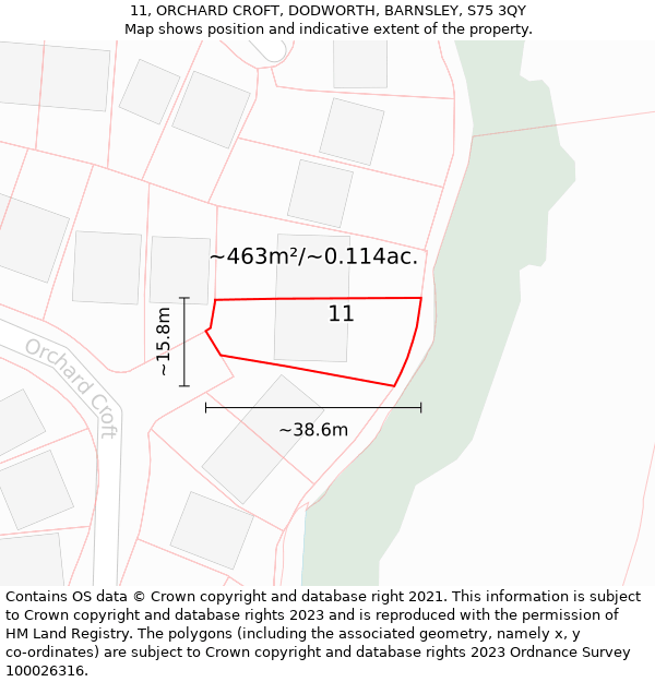 11, ORCHARD CROFT, DODWORTH, BARNSLEY, S75 3QY: Plot and title map