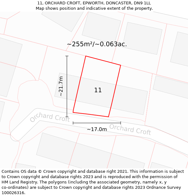 11, ORCHARD CROFT, EPWORTH, DONCASTER, DN9 1LL: Plot and title map