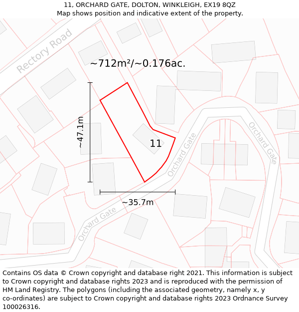 11, ORCHARD GATE, DOLTON, WINKLEIGH, EX19 8QZ: Plot and title map