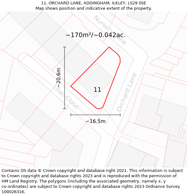 11, ORCHARD LANE, ADDINGHAM, ILKLEY, LS29 0SE: Plot and title map