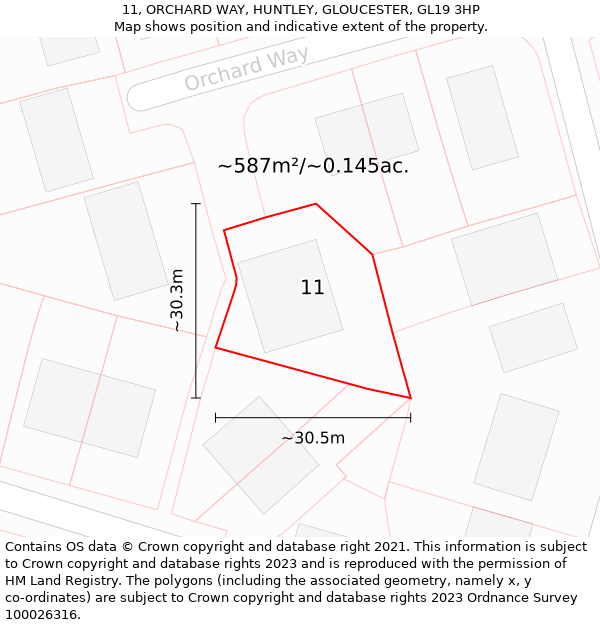 11, ORCHARD WAY, HUNTLEY, GLOUCESTER, GL19 3HP: Plot and title map