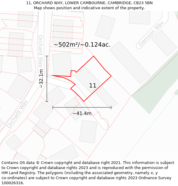 11, ORCHARD WAY, LOWER CAMBOURNE, CAMBRIDGE, CB23 5BN: Plot and title map