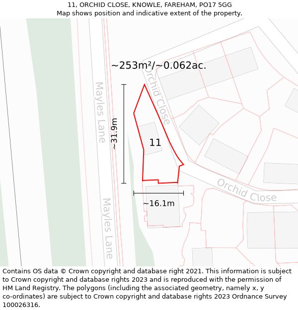 11, ORCHID CLOSE, KNOWLE, FAREHAM, PO17 5GG: Plot and title map