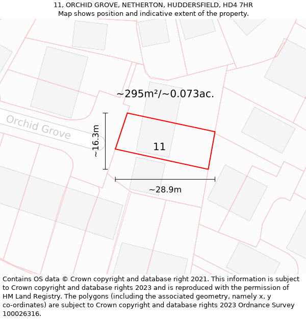 11, ORCHID GROVE, NETHERTON, HUDDERSFIELD, HD4 7HR: Plot and title map