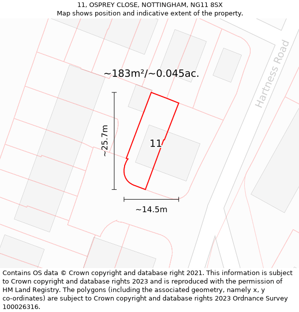 11, OSPREY CLOSE, NOTTINGHAM, NG11 8SX: Plot and title map