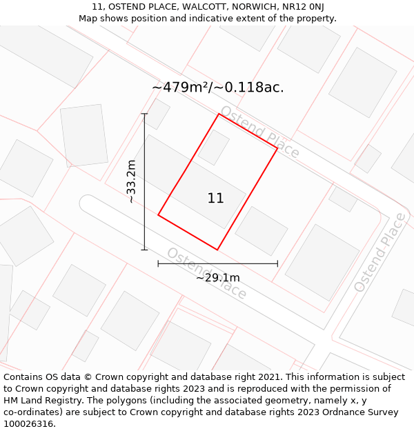 11, OSTEND PLACE, WALCOTT, NORWICH, NR12 0NJ: Plot and title map