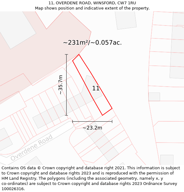 11, OVERDENE ROAD, WINSFORD, CW7 1RU: Plot and title map