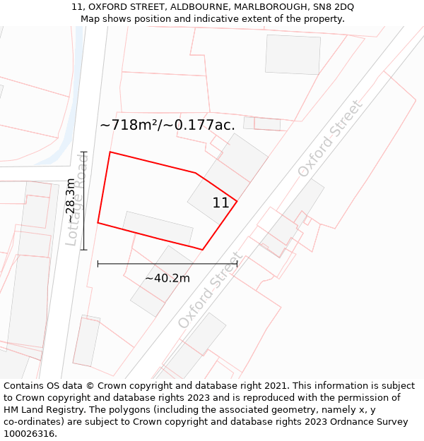 11, OXFORD STREET, ALDBOURNE, MARLBOROUGH, SN8 2DQ: Plot and title map