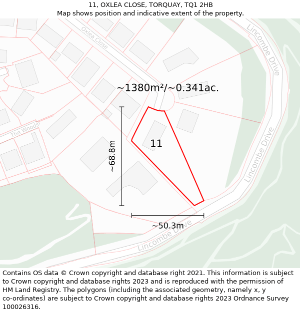 11, OXLEA CLOSE, TORQUAY, TQ1 2HB: Plot and title map