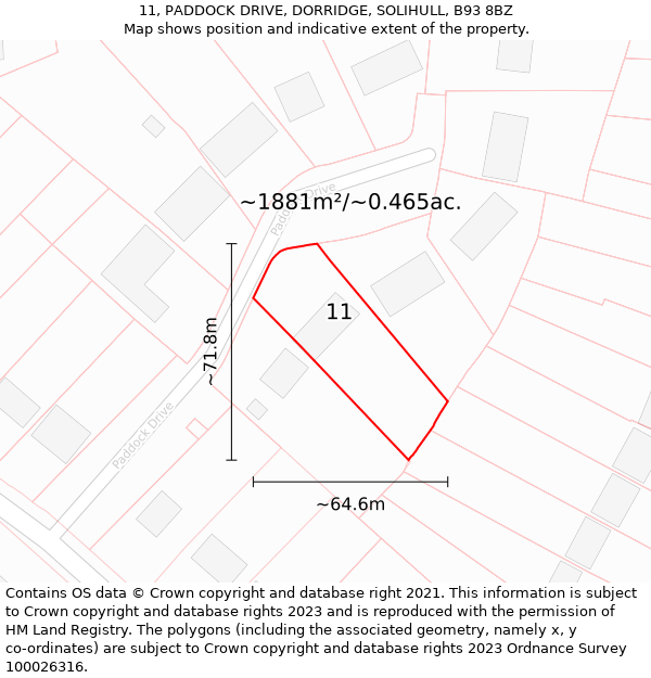 11, PADDOCK DRIVE, DORRIDGE, SOLIHULL, B93 8BZ: Plot and title map