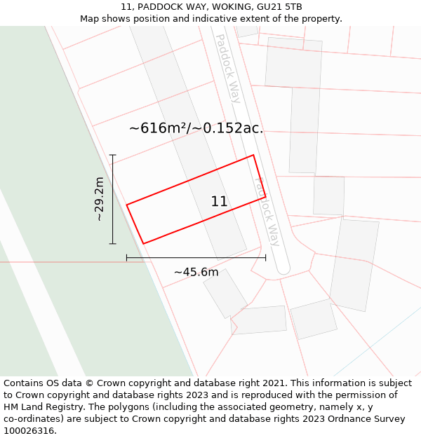 11, PADDOCK WAY, WOKING, GU21 5TB: Plot and title map